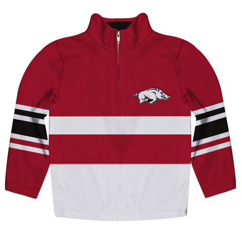 Arkansas Razorbacks Logo Stripes Red Quarter Zip Sweatshirt