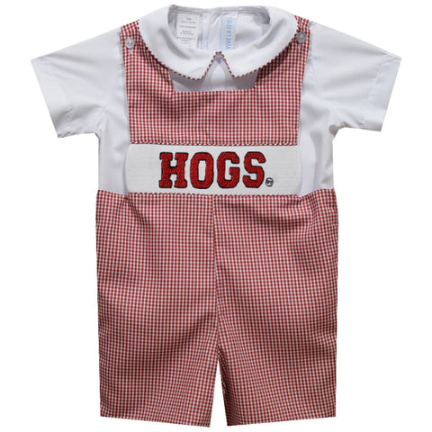 *Arkansas Smocked Red Gingham Jon Jon And Short Sleeve Shirt