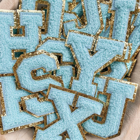 Blue Chenille Patch Letters - This Little Piggy