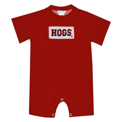*Arkansas Razorbacks Smocked Red Knit Short Sleeve Boy Bubble