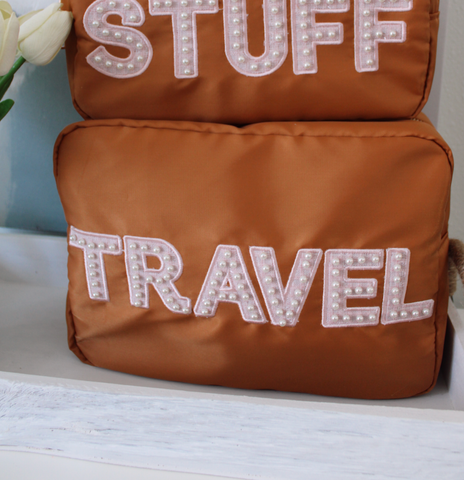 *Travel XL - Brown with Pink Pearl Patches