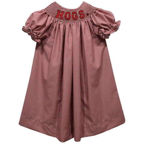 *Arkansas Smocked Red Gingham Short Sleeve Bishop