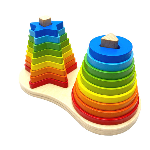 Rainbow Stars and Rings double wooden stacker - This Little Piggy