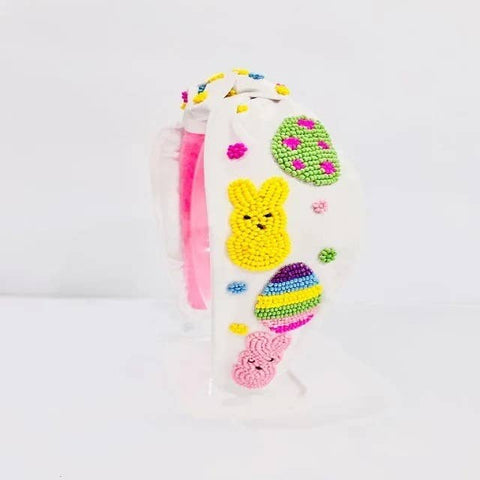 Peeps and Easter Eggs Seed Beaded Top Knot Headband