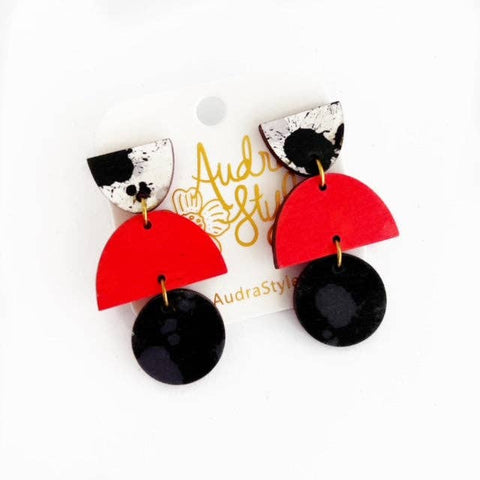 *Black & Red Tiered Game Day Earrings