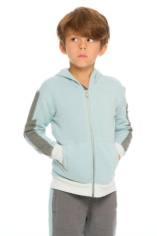 *Chaser Color Blocked Bolt Zip Hoodie