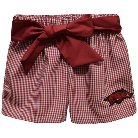 *Arkansas Razorbacks Embroidered Red Gingham Girls Short With