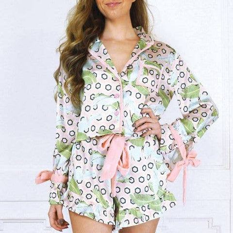 *Geo Palm Satin Short PJ Set
