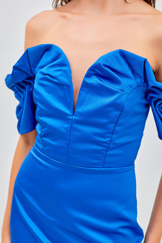 *Paris Blue Puff Ruffle Sleeve Dress
