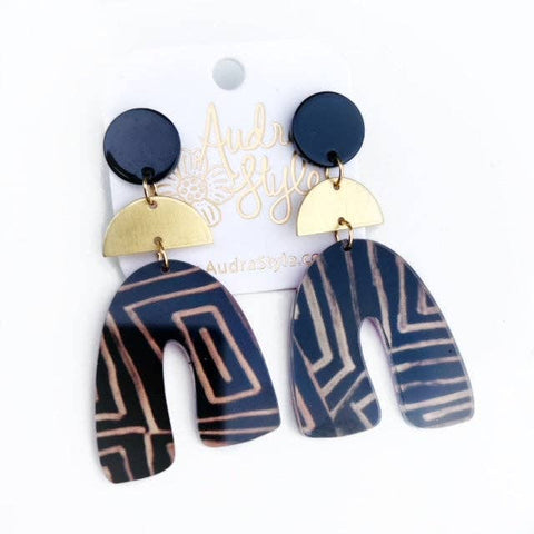 *Arched Black & Brown Abstract Earring