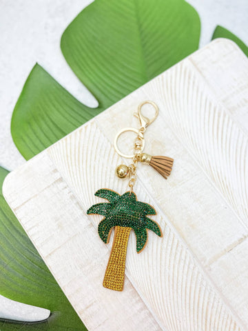 Glitzy Rhinestone Palm Tree Key Chain