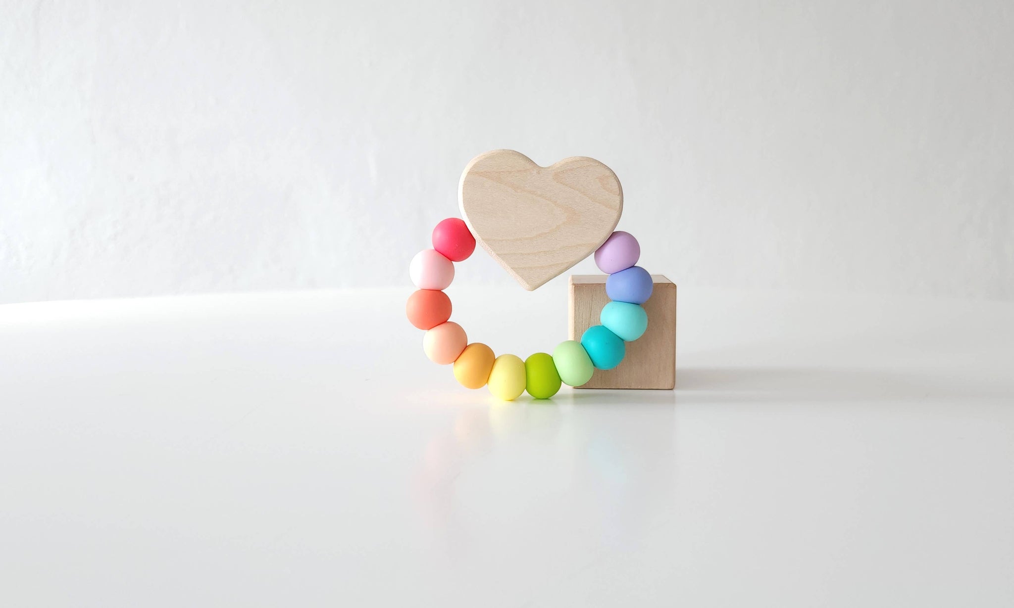 *Heart Charm Wooden and Silicone Baby Teething Toy