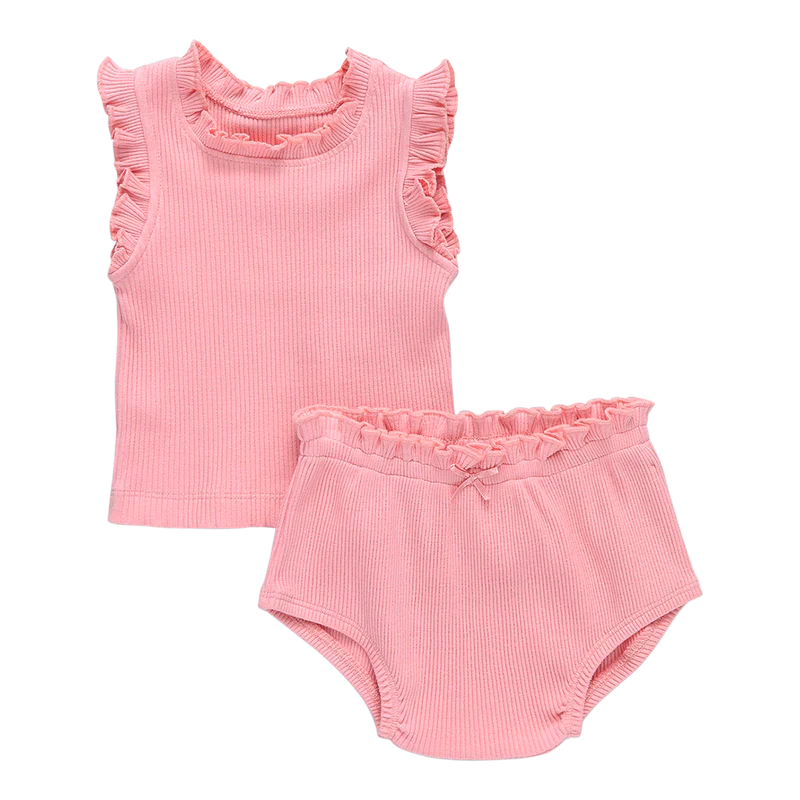 Pink Chicken | Baby Girls Organic Ruffle Rib Set